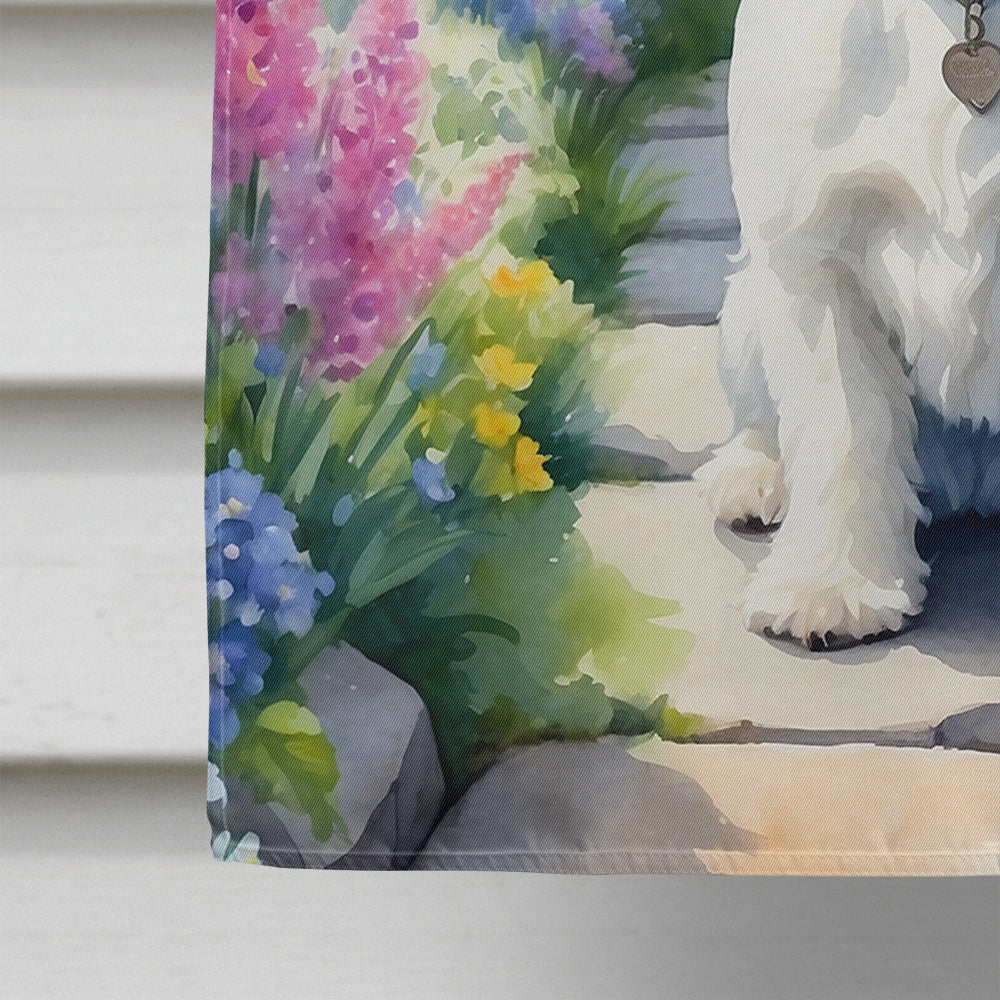 Westie Spring Path House Flag 28x40 Porch Sleeve Pole Decorative Outside Yard Banner Artwork Wall Hanging, Polyester