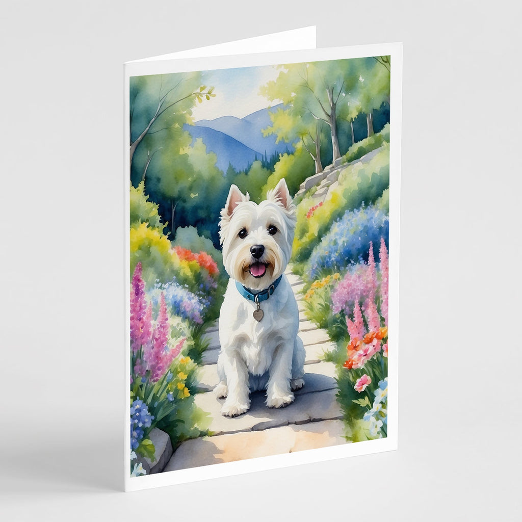 Westie Spring Path Greeting Cards Pack of 8 Blank Cards with Envelopes Whimsical A7 Size 5x7