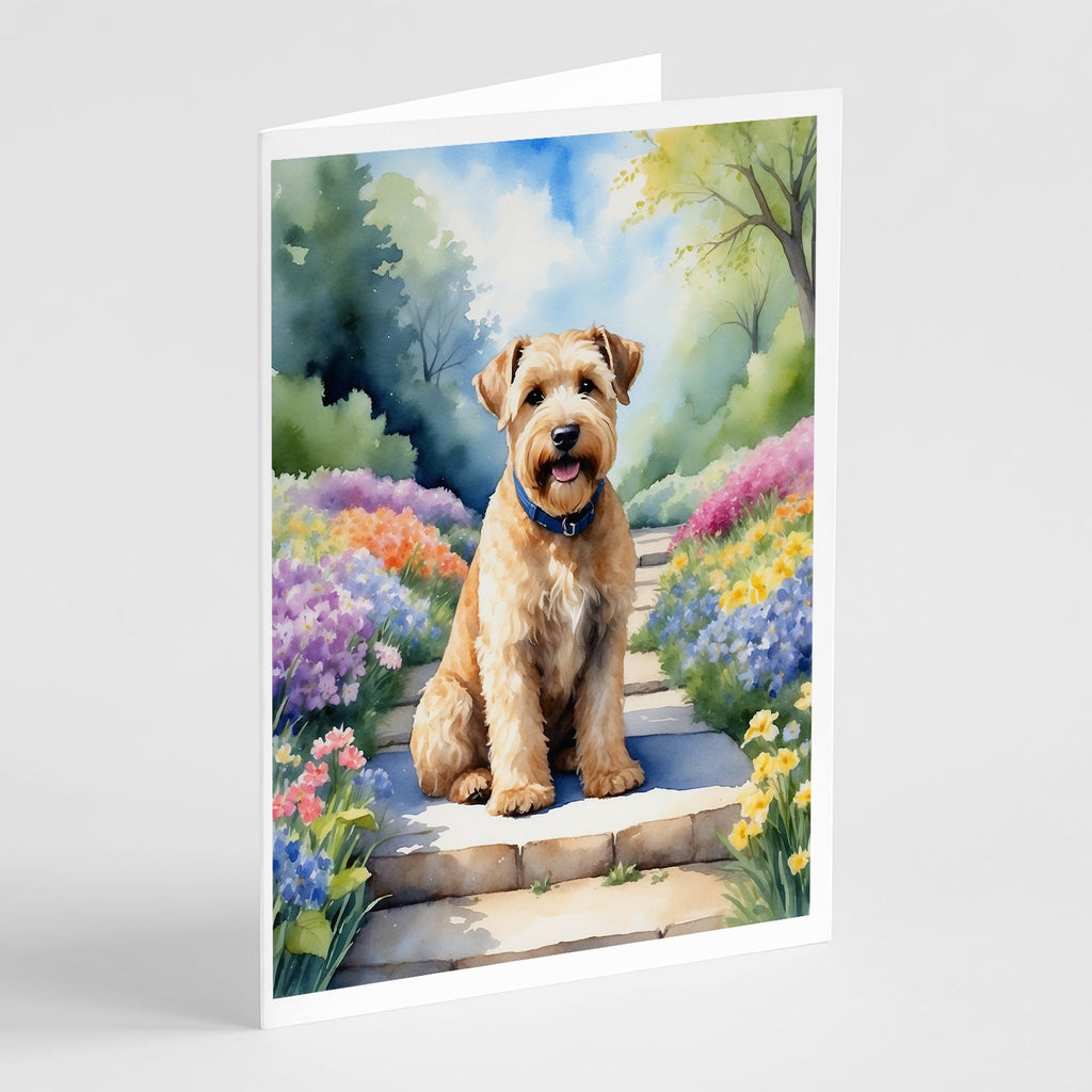Wheaten Terrier Spring Path Greeting Cards Pack of 8 Blank Cards with Envelopes Whimsical A7 Size 5x7