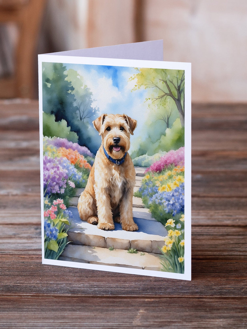 Wheaten Terrier Spring Path Greeting Cards Pack of 8 Blank Cards with Envelopes Whimsical A7 Size 5x7