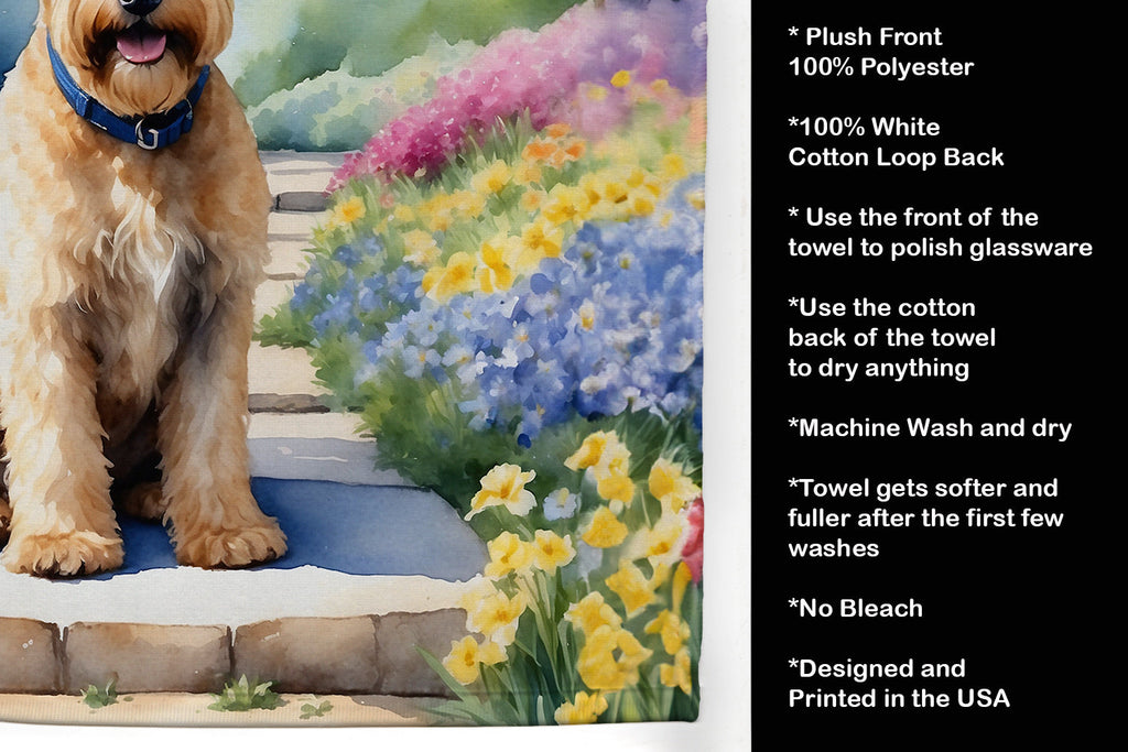 Wheaten Terrier Spring Path Kitchen Towel Velour Plush Front and Cotton Loop Back Machine Washable
