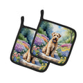 Wheaten Terrier Spring Path Pot Holder Set of 2 Heat Resistant Quilted Hot Pads 7.5 x 7.5 Inch, Insulated Kitchen Trivets for Cooking & Baking