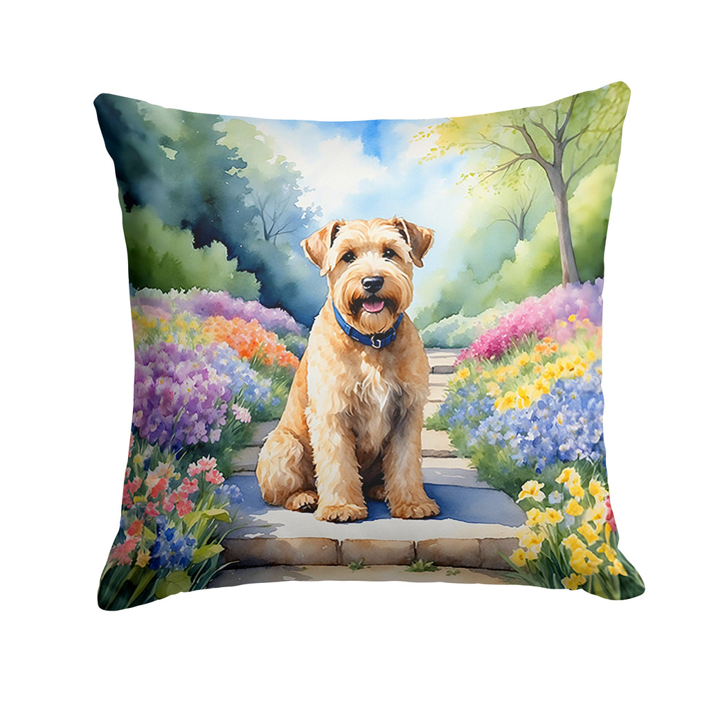 Wheaten Terrier Spring Path Decorative Throw Pillow 18x18 Indoor Outdoor Accent Cushion, Fabric Cover with Insert for Sofa, Bed, Porch & Living Room