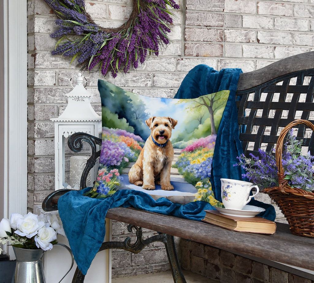 Wheaten Terrier Spring Path Decorative Throw Pillow 18x18 Indoor Outdoor Accent Cushion, Fabric Cover with Insert for Sofa, Bed, Porch & Living Room