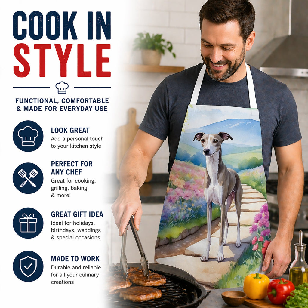 Whippet Spring Path Apron Cooking Kitchen Server Baking Crafts Gardening for Adult Women Men, Unisex, Large, Multicolor
