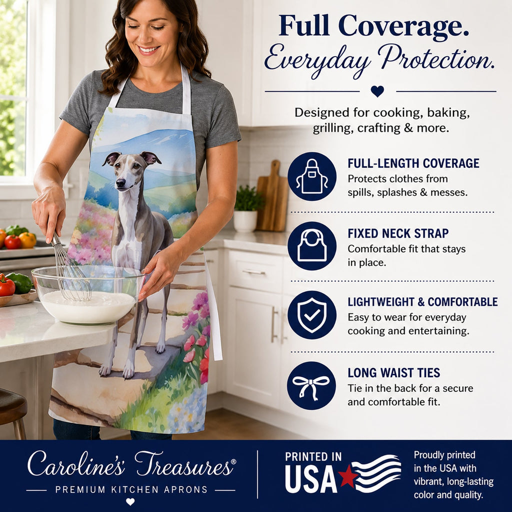 Whippet Spring Path Apron Cooking Kitchen Server Baking Crafts Gardening for Adult Women Men, Unisex, Large, Multicolor
