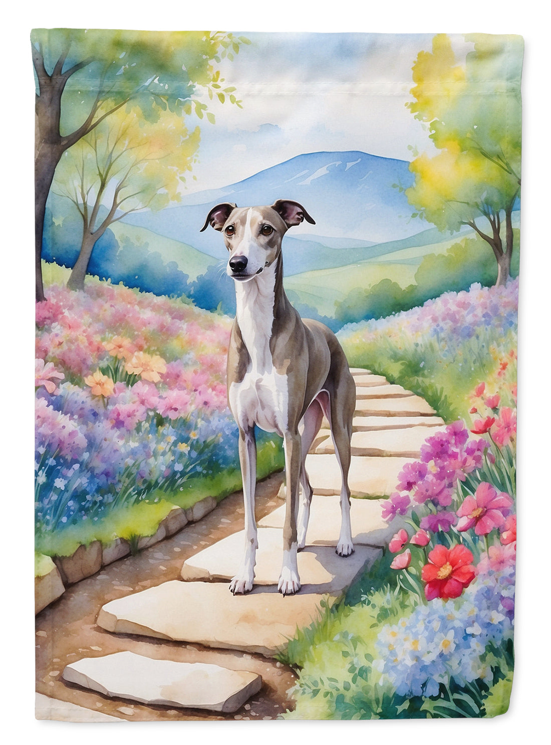 Whippet Spring Path House Flag 28x40 Porch Sleeve Pole Decorative Outside Yard Banner Artwork Wall Hanging, Polyester