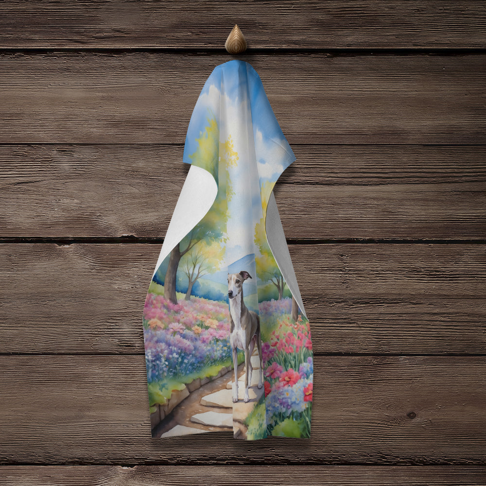 Whippet Spring Path Kitchen Towel Velour Plush Front and Cotton Loop Back Machine Washable