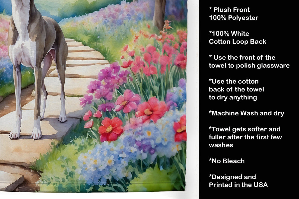 Whippet Spring Path Kitchen Towel Velour Plush Front and Cotton Loop Back Machine Washable