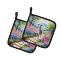 Whippet Spring Path Pot Holder Set of 2 Heat Resistant Quilted Hot Pads 7.5 x 7.5 Inch, Insulated Kitchen Trivets for Cooking & Baking
