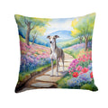 Whippet Spring Path Decorative Throw Pillow 14x14 Indoor Outdoor Accent Cushion, Fabric Cover with Insert for Sofa, Bed, Porch & Living Room