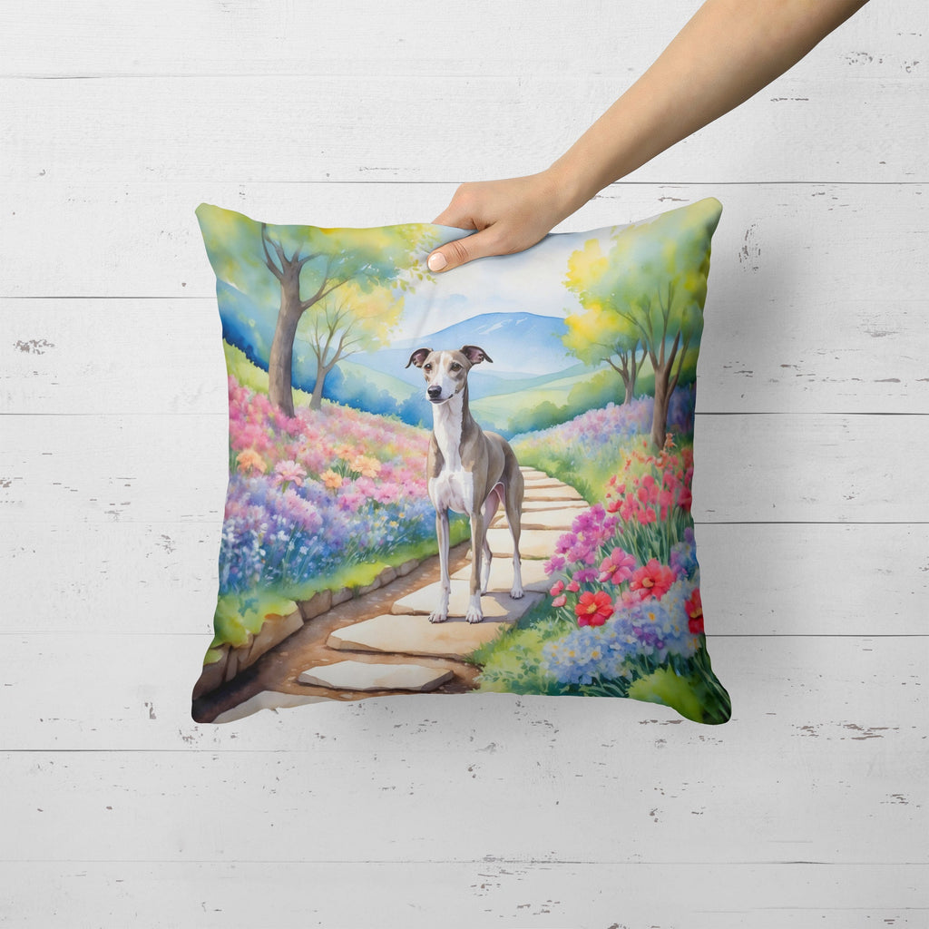 Whippet Spring Path Decorative Throw Pillow 18x18 Indoor Outdoor Accent Cushion, Fabric Cover with Insert for Sofa, Bed, Porch & Living Room