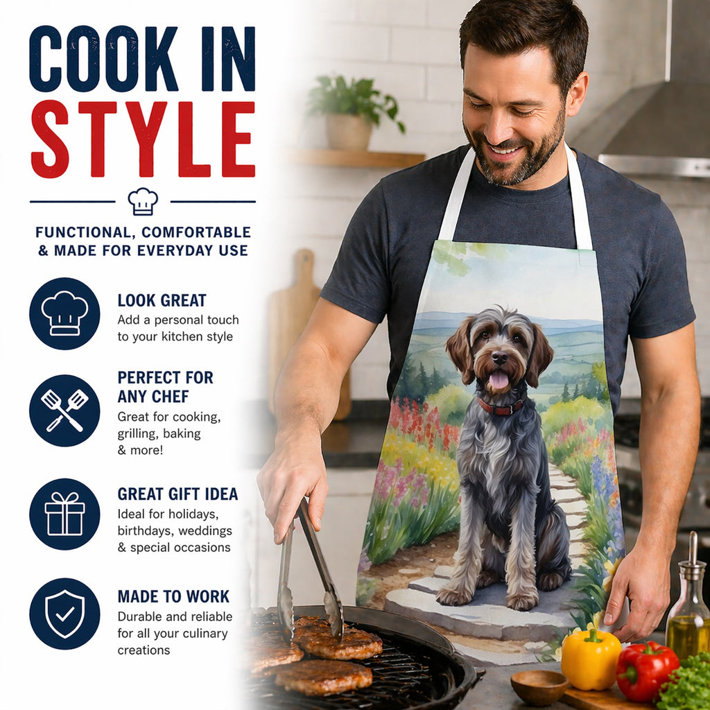 Wirehaired Pointing Griffon Spring Path Apron Cooking Kitchen Server Baking Crafts Gardening for Adult Women Men, Unisex, Large, Multicolor