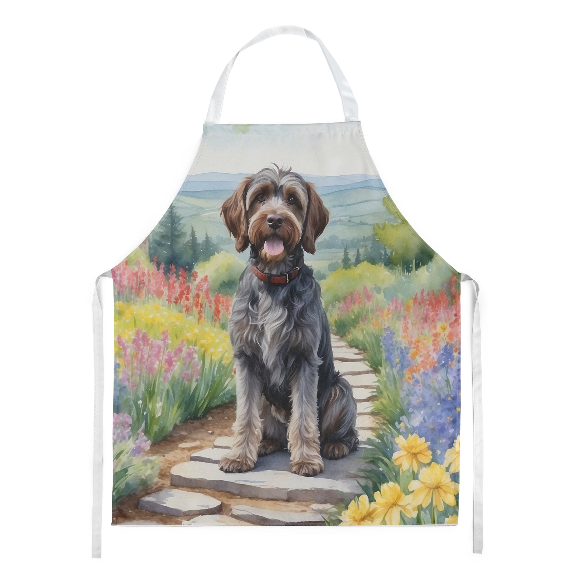 Wirehaired Pointing Griffon Spring Path Apron Cooking Kitchen Server Baking Crafts Gardening for Adult Women Men, Unisex, Large, Multicolor