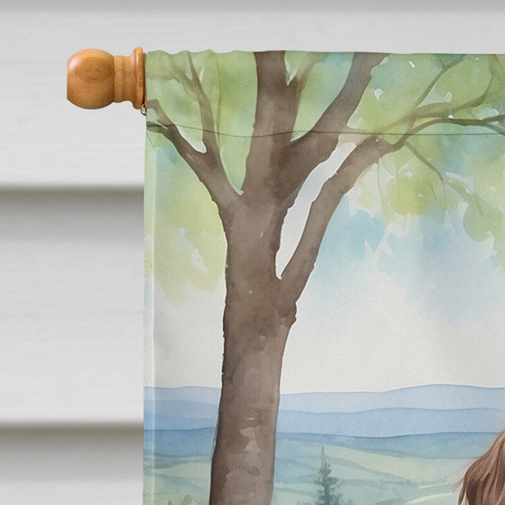 Wirehaired Pointing Griffon Spring Path House Flag 28x40 Porch Sleeve Pole Decorative Outside Yard Banner Artwork Wall Hanging, Polyester