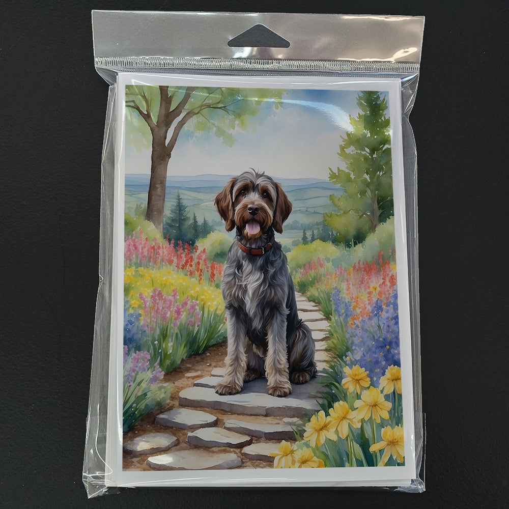 Wirehaired Pointing Griffon Spring Path Greeting Cards Pack of 8 Blank Cards with Envelopes Whimsical A7 Size 5x7