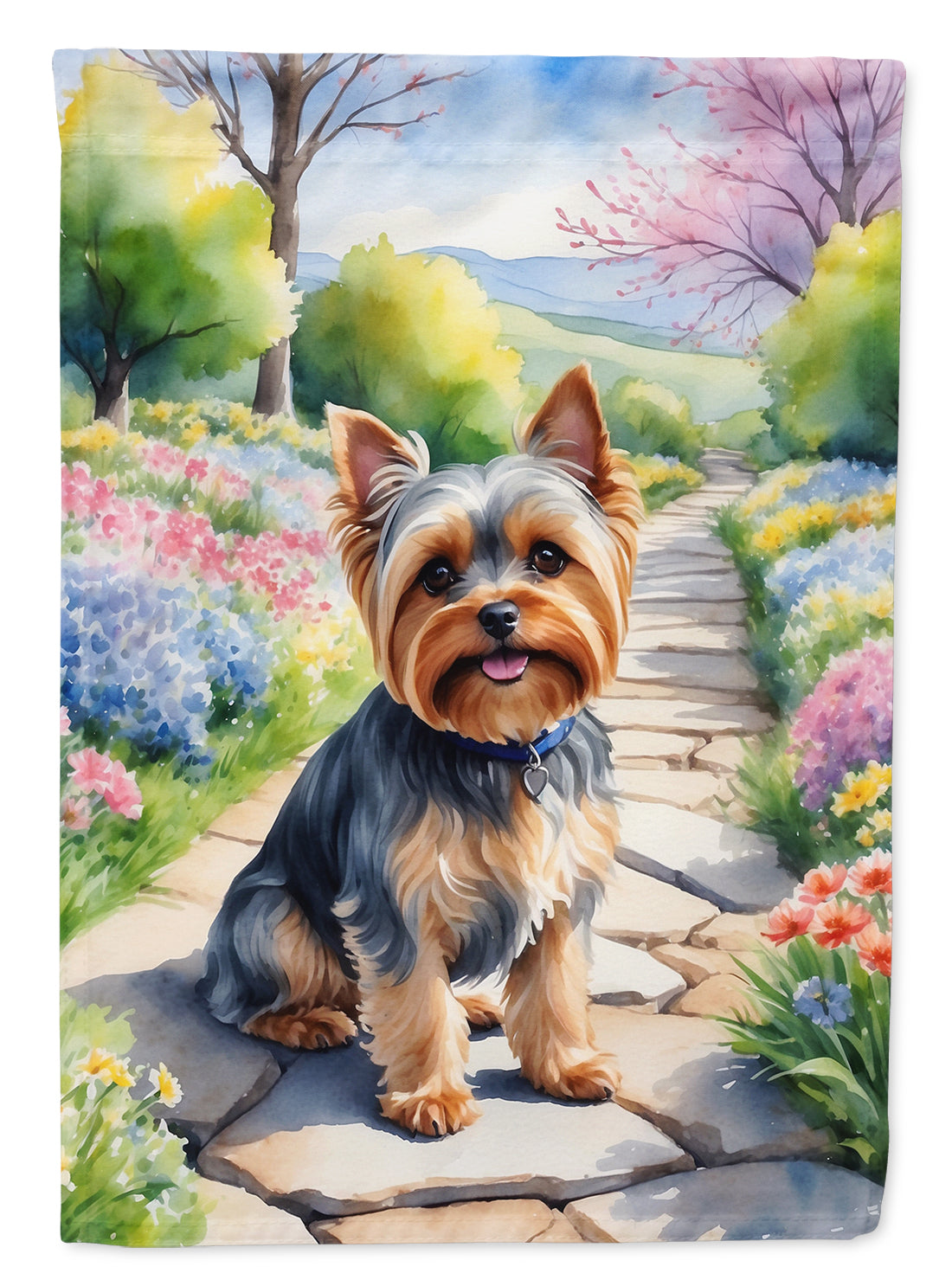 Yorkshire Terrier Spring Path House Flag 28x40 Porch Sleeve Pole Decorative Outside Yard Banner Artwork Wall Hanging, Polyester