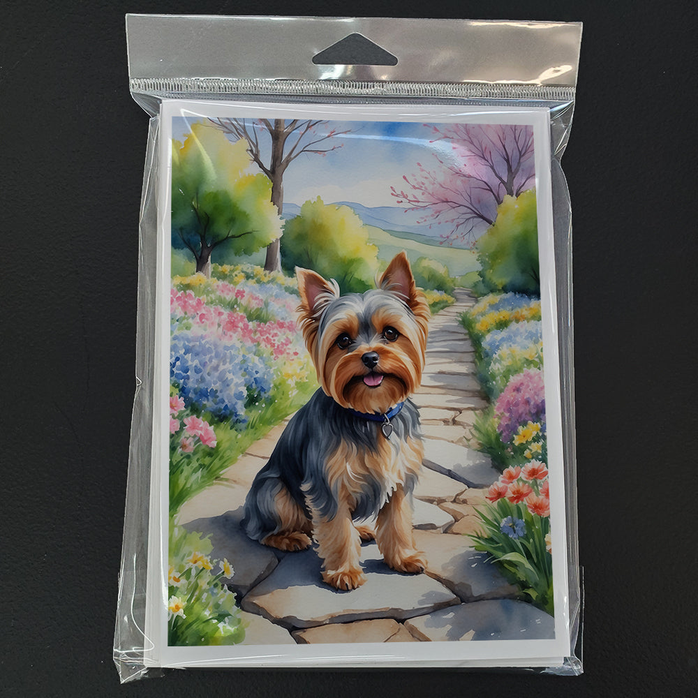 Yorkshire Terrier Spring Path Greeting Cards Pack of 8 Blank Cards with Envelopes Whimsical A7 Size 5x7