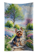 Yorkshire Terrier Spring Path Kitchen Towel Velour Plush Front and Cotton Loop Back Machine Washable
