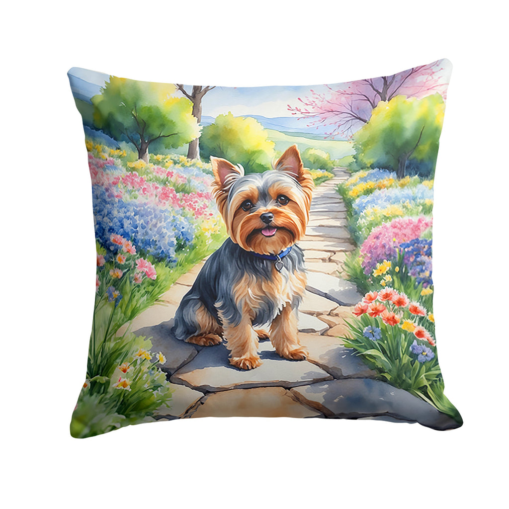 Yorkshire Terrier Spring Path Decorative Throw Pillow 18x18 Indoor Outdoor Accent Cushion, Fabric Cover with Insert for Sofa, Bed, Porch & Living Room