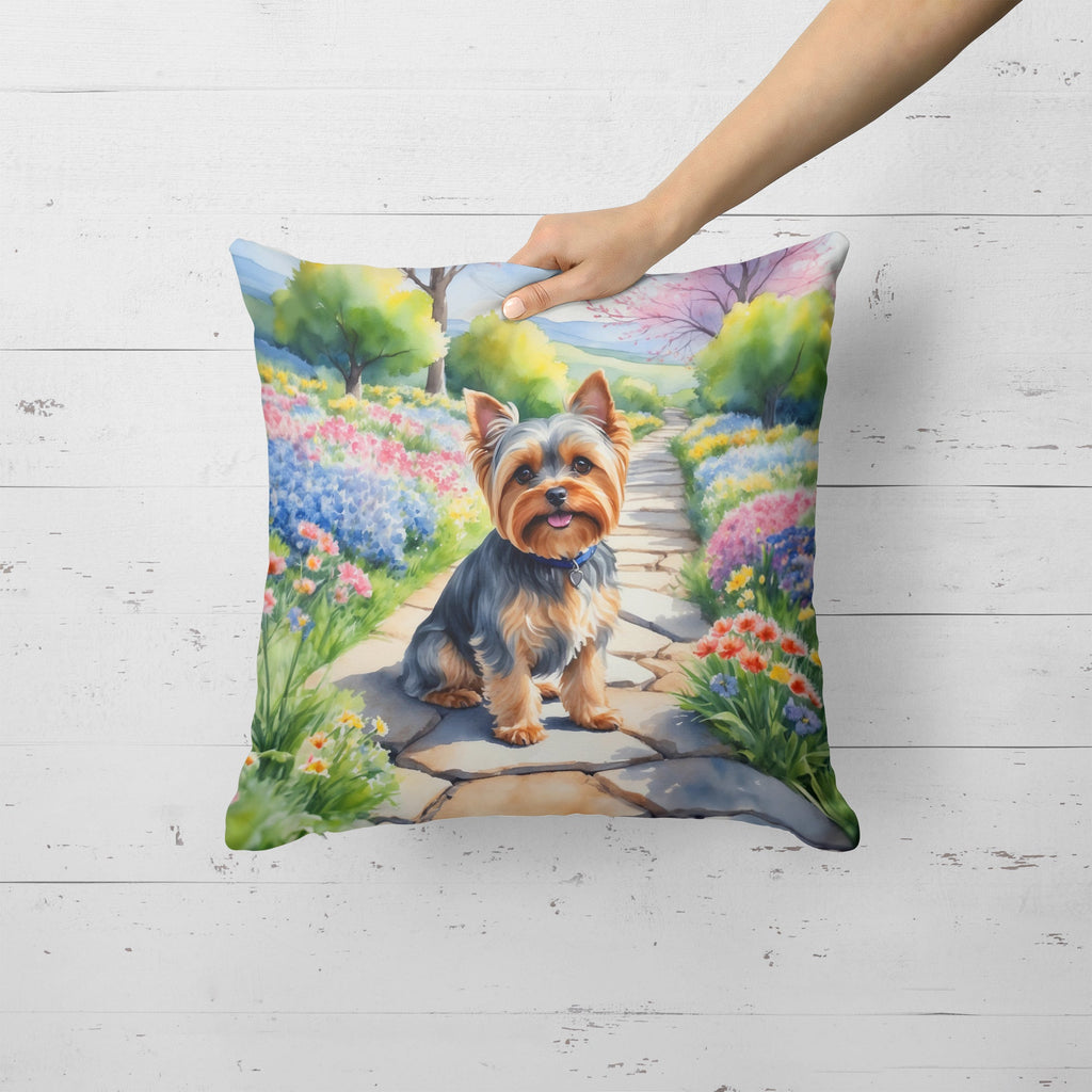Yorkshire Terrier Spring Path Decorative Throw Pillow 18x18 Indoor Outdoor Accent Cushion, Fabric Cover with Insert for Sofa, Bed, Porch & Living Room