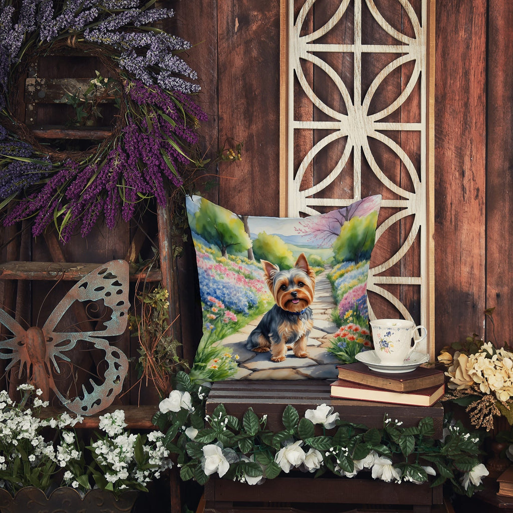 Yorkshire Terrier Spring Path Decorative Throw Pillow 18x18 Indoor Outdoor Accent Cushion, Fabric Cover with Insert for Sofa, Bed, Porch & Living Room