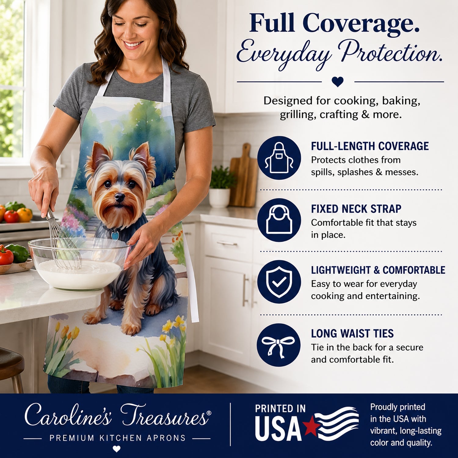 Yorkshire Terrier Spring Path Apron Cooking Kitchen Server Baking Crafts Gardening for Adult Women Men, Unisex, Large, Multicolor