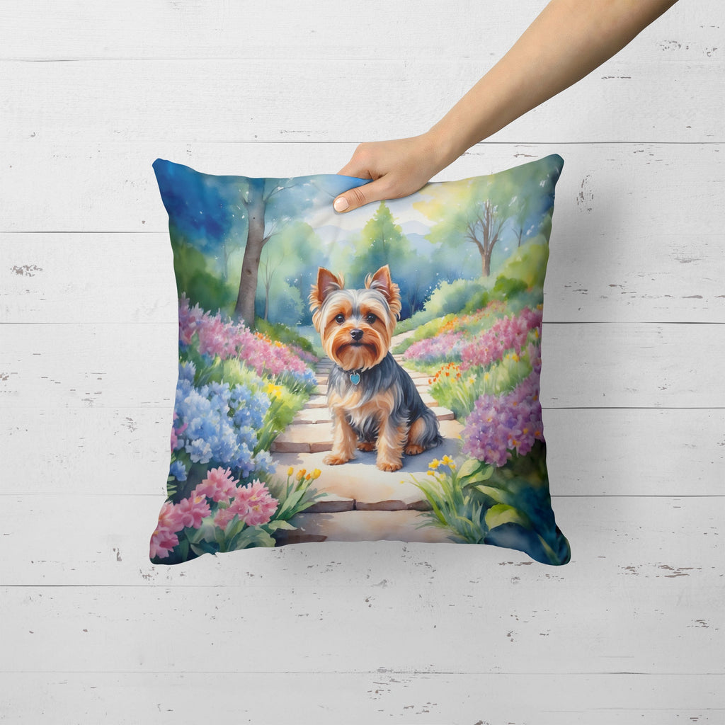 Yorkshire Terrier Spring Path Decorative Throw Pillow 18x18 Indoor Outdoor Accent Cushion, Fabric Cover with Insert for Sofa, Bed, Porch & Living Room
