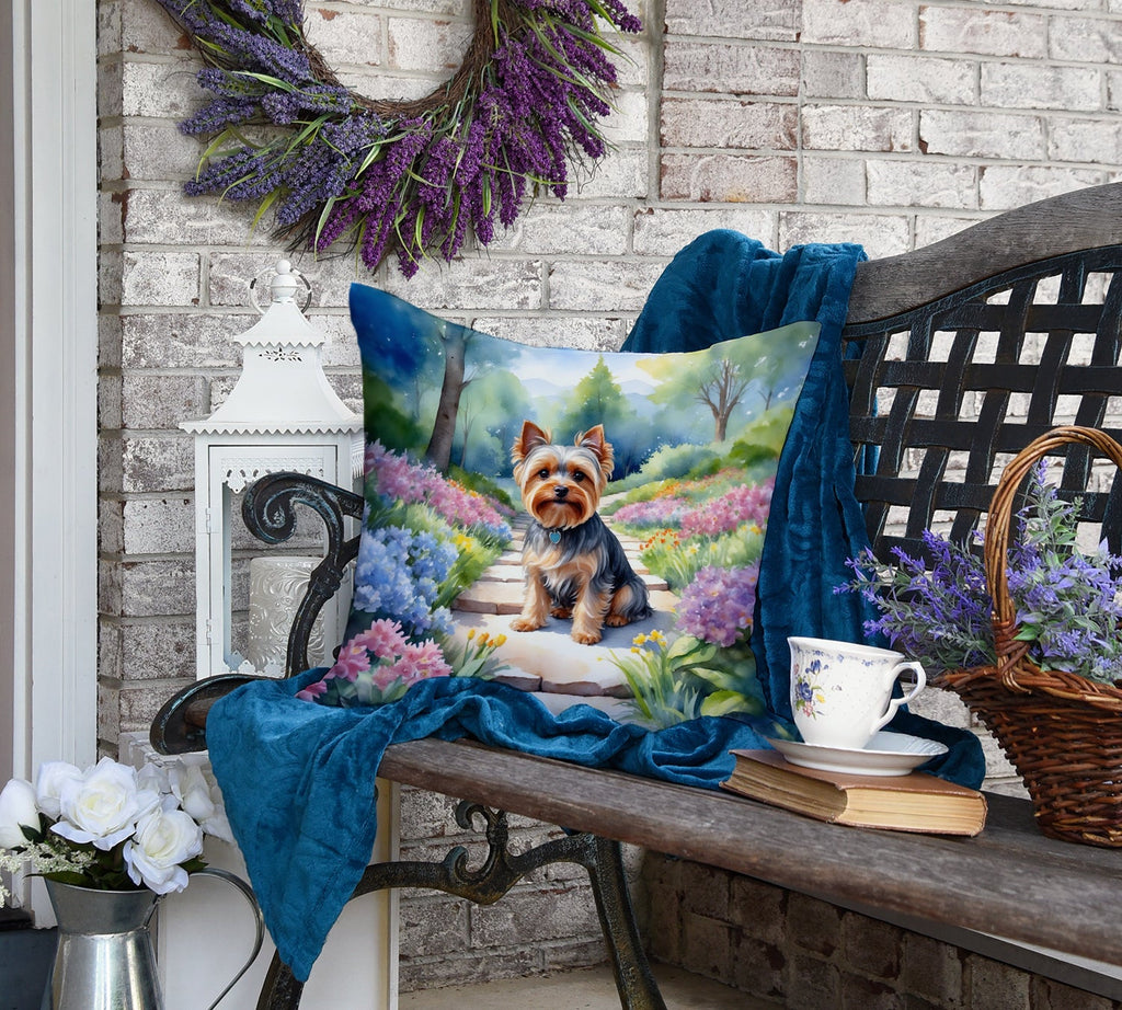 Yorkshire Terrier Spring Path Decorative Throw Pillow 18x18 Indoor Outdoor Accent Cushion, Fabric Cover with Insert for Sofa, Bed, Porch & Living Room