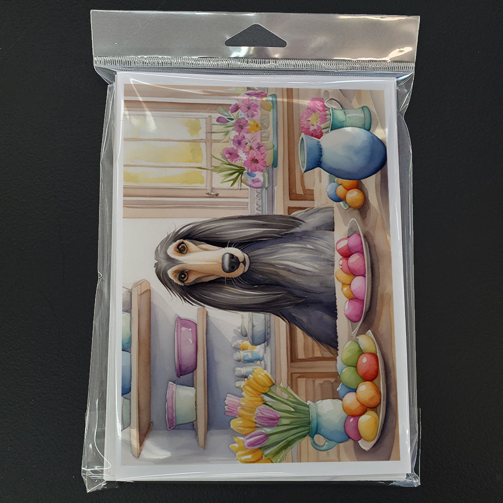 Decorating Easter Afghan Hound Greeting Cards Pack of 8 Blank Cards with Envelopes Whimsical A7 Size 5x7