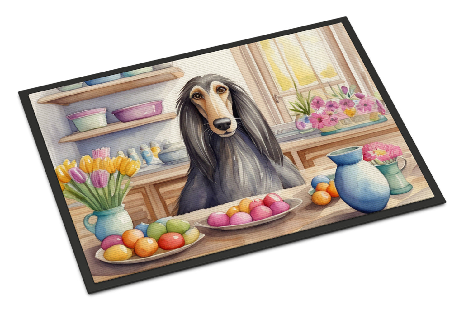 Decorating Easter Afghan Hound Doormat Indoor Outdoor 24H X 36W Front Door Mat Rugs for Entryway, Non Slip Washable Low Pile,