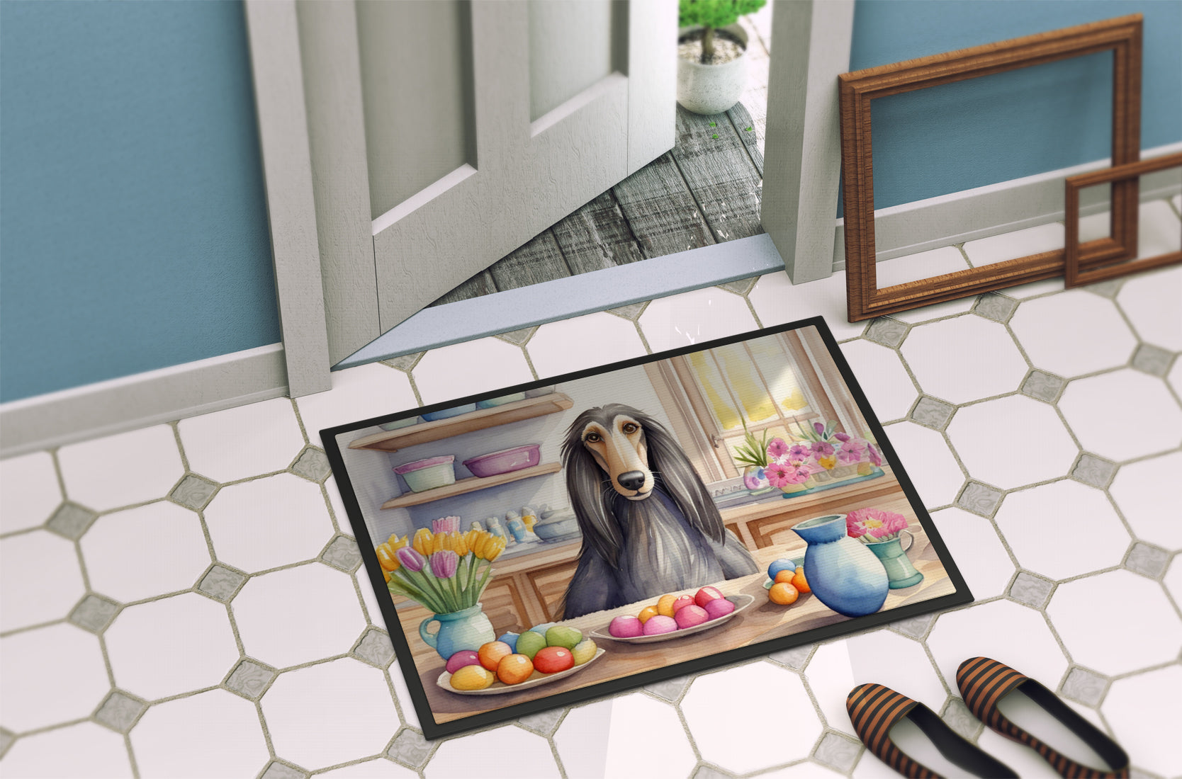 Decorating Easter Afghan Hound Doormat Indoor Outdoor 18H X 27W Front Door Mat Rugs for Entryway, Non Slip Washable
