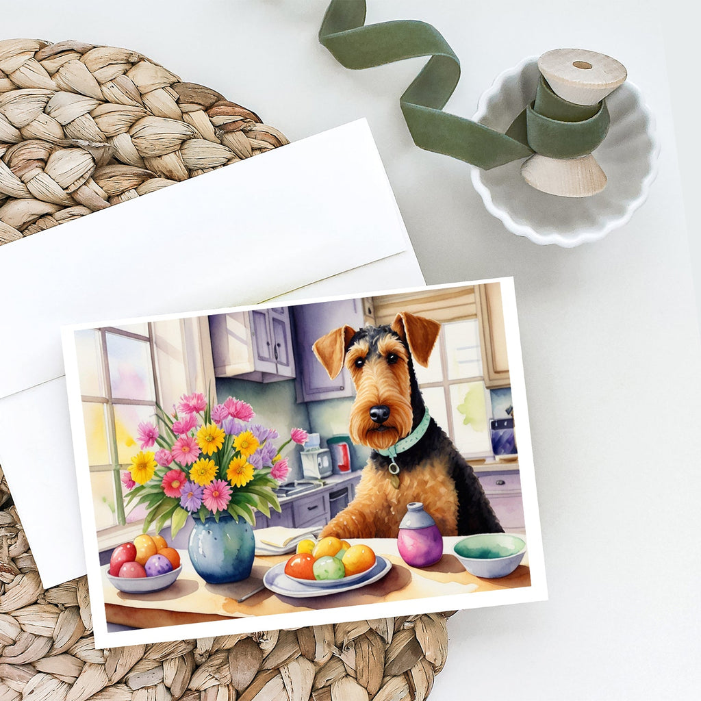 Decorating Easter Airedale Terrier Greeting Cards Pack of 8 Blank Cards with Envelopes Whimsical A7 Size 5x7