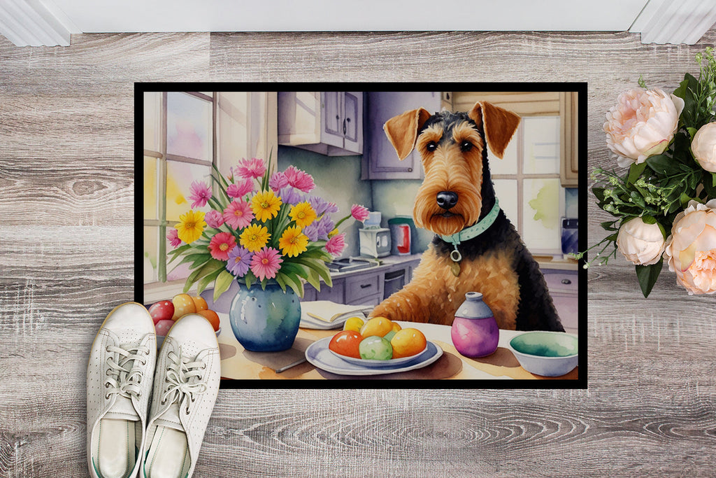 Decorating Easter Airedale Terrier Doormat Indoor Outdoor 24H X 36W Front Door Mat Rugs for Entryway, Non Slip Washable Low Pile,