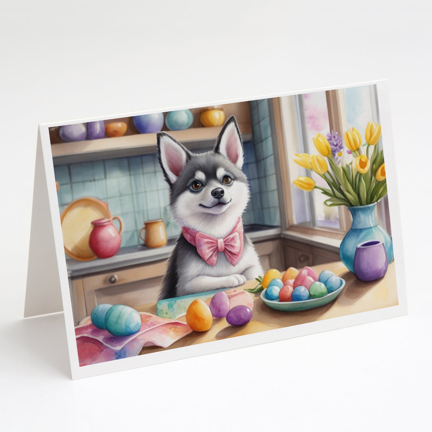 Decorating Easter Alaskan Klee Kai Greeting Cards Pack of 8 Blank Cards with Envelopes Whimsical A7 Size 5x7
