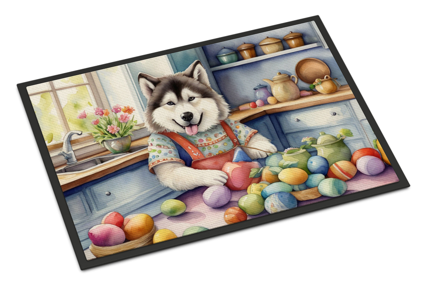 Decorating Easter Alaskan Malamute Doormat Indoor Outdoor 18H X 27W Front Door Mat Rugs for Entryway, Non Slip Washable