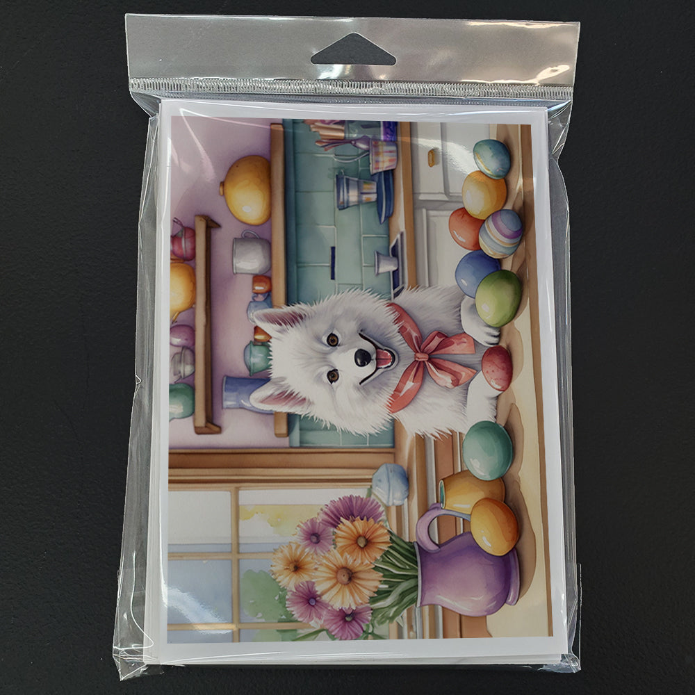 Decorating Easter American Eskimo Greeting Cards Pack of 8 Blank Cards with Envelopes Whimsical A7 Size 5x7