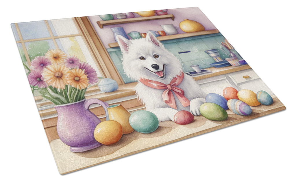 Decorating Easter American Eskimo Cutting Board Tempered Glass Kitchen Cutting Surface, Heat Resistant Chopping, Non-Slip Feet, Food Prep & Serving