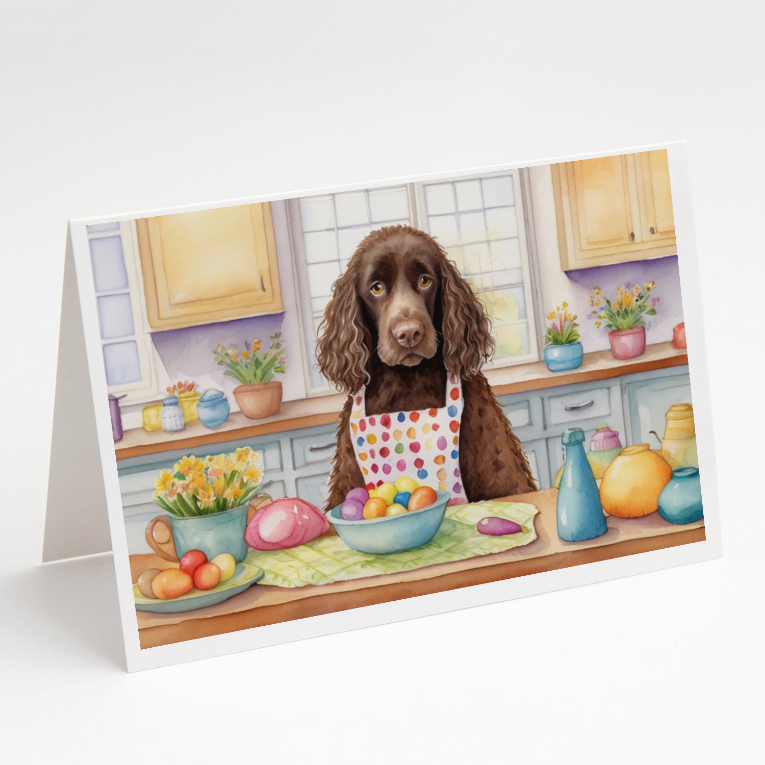 Decorating Easter American Water Spaniel Greeting Cards Pack of 8 Blank Cards with Envelopes Whimsical A7 Size 5x7