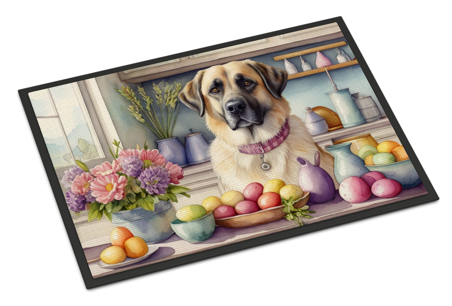 Decorating Easter Anatolian Shepherd Dog Doormat Indoor Outdoor 18H X 27W Front Door Mat Rugs for Entryway, Non Slip Washable