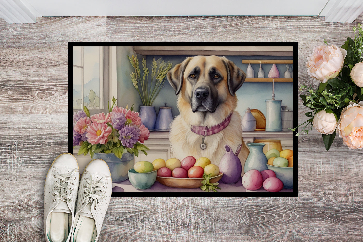 Decorating Easter Anatolian Shepherd Dog Doormat Indoor Outdoor 18H X 27W Front Door Mat Rugs for Entryway, Non Slip Washable