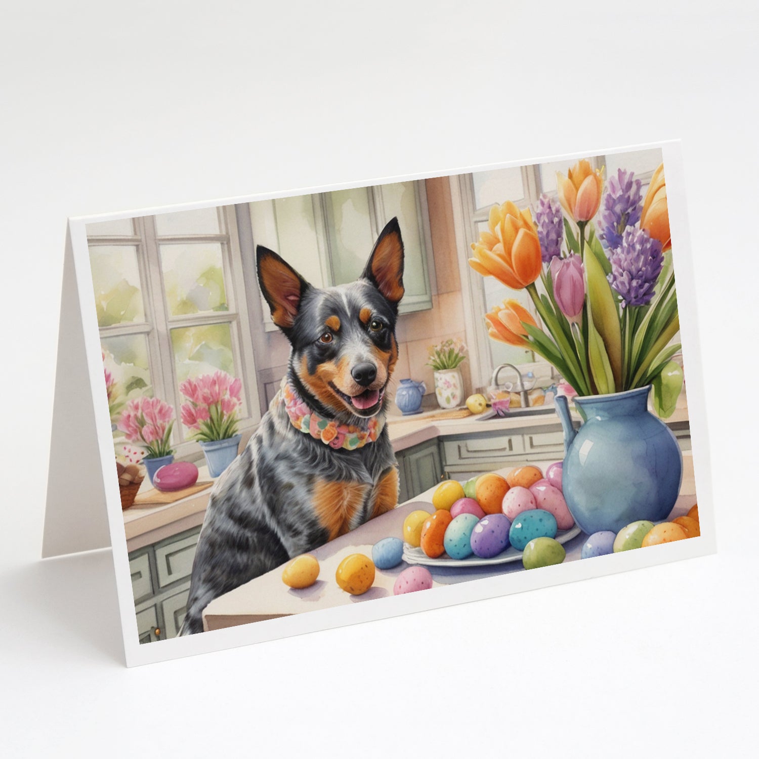 Decorating Easter Australian Cattle Dog Greeting Cards Pack of 8 Blank Cards with Envelopes Whimsical A7 Size 5x7