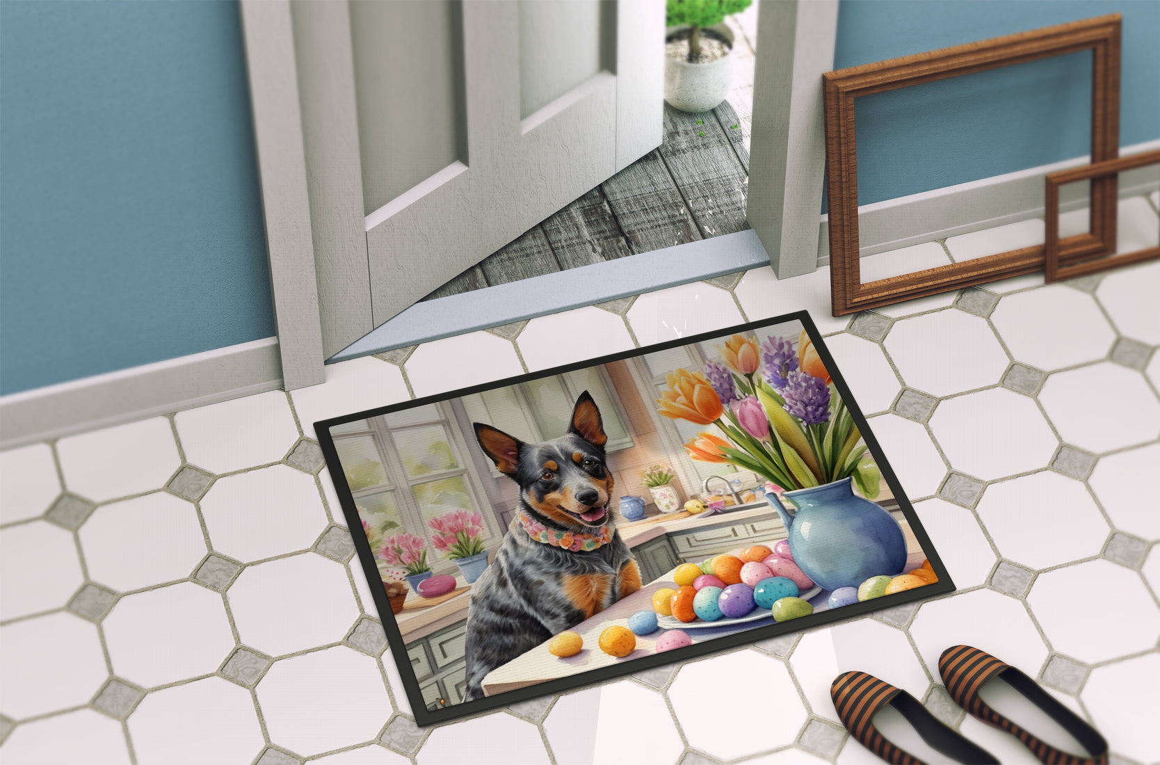 Decorating Easter Australian Cattle Dog Doormat Indoor Outdoor 18H X 27W Front Door Mat Rugs for Entryway, Non Slip Washable