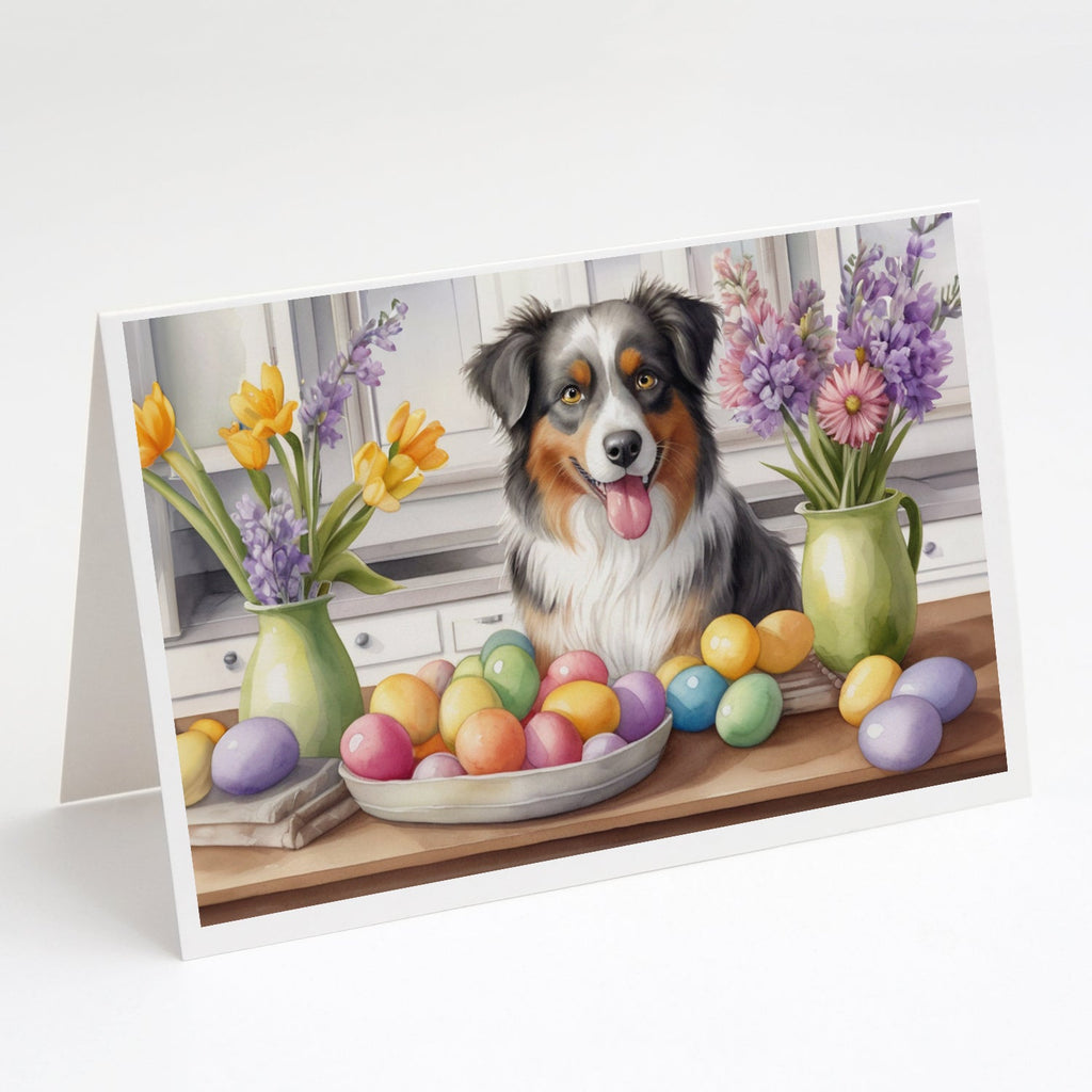 Decorating Easter Australian Shepherd Greeting Cards Pack of 8 Blank Cards with Envelopes Whimsical A7 Size 5x7