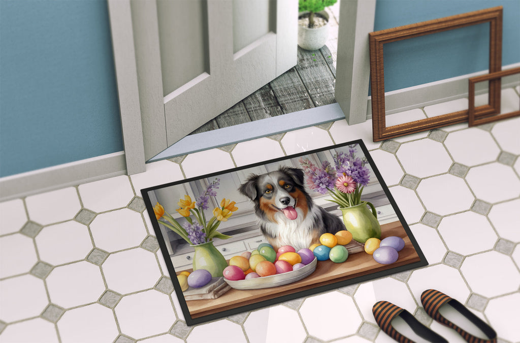 Decorating Easter Australian Shepherd Doormat Indoor Outdoor 18H X 27W Front Door Mat Rugs for Entryway, Non Slip Washable