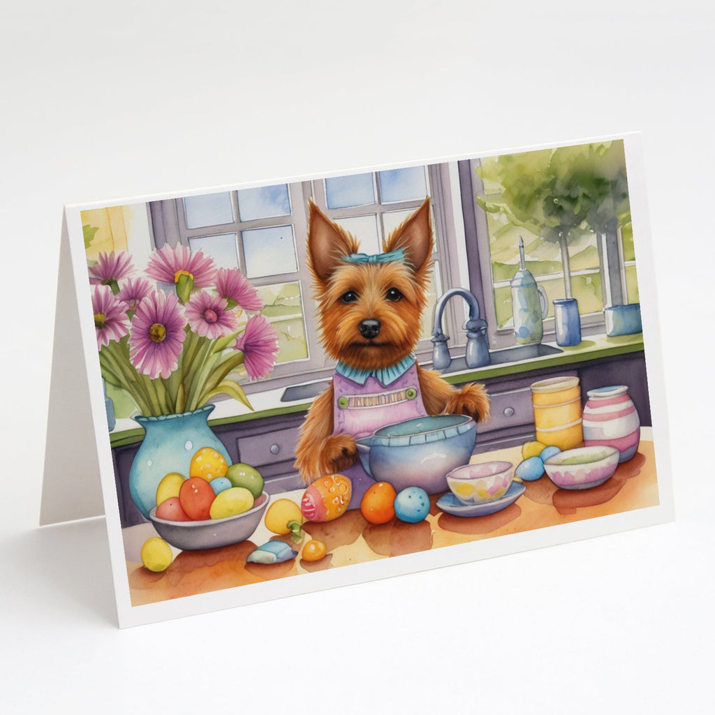 Decorating Easter Australian Terrier Greeting Cards Pack of 8 Blank Cards with Envelopes Whimsical A7 Size 5x7