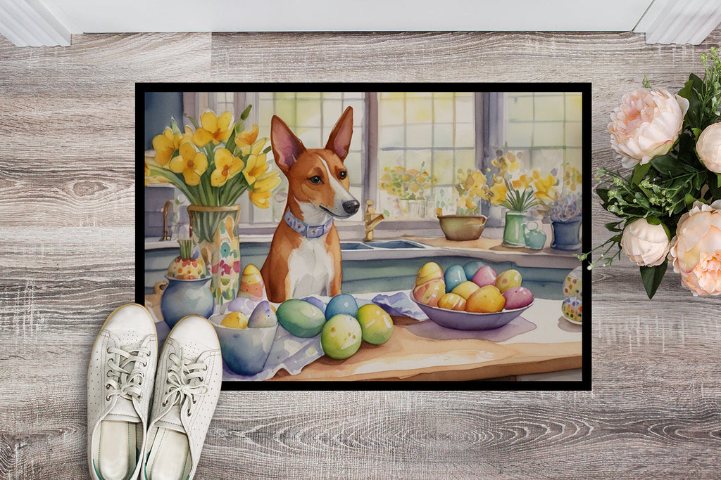 Decorating Easter Basenji Doormat Indoor Outdoor 18H X 27W Front Door Mat Rugs for Entryway, Non Slip Washable