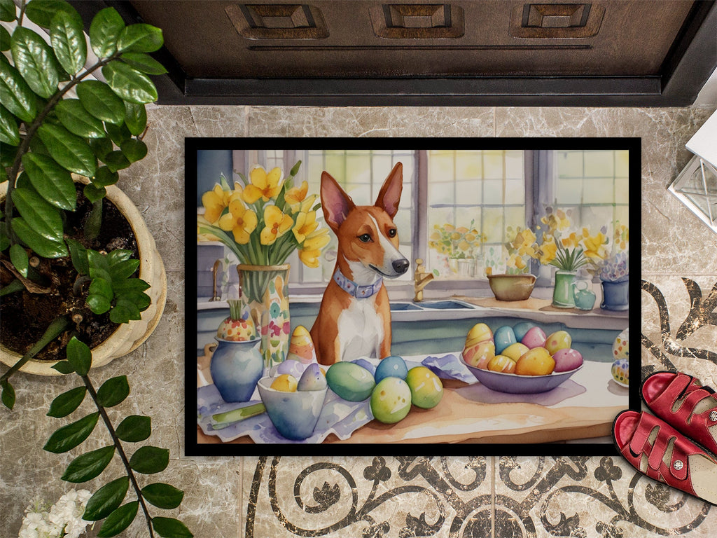 Decorating Easter Basenji Doormat Indoor Outdoor 18H X 27W Front Door Mat Rugs for Entryway, Non Slip Washable