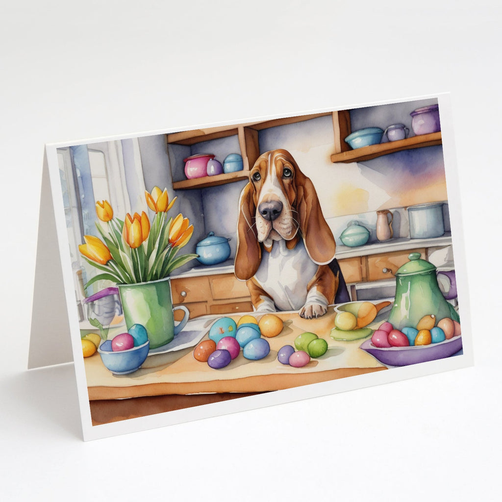 Decorating Easter Basset Hound Greeting Cards Pack of 8 Blank Cards with Envelopes Whimsical A7 Size 5x7