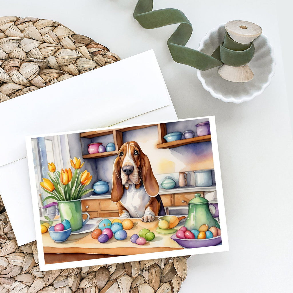 Decorating Easter Basset Hound Greeting Cards Pack of 8 Blank Cards with Envelopes Whimsical A7 Size 5x7